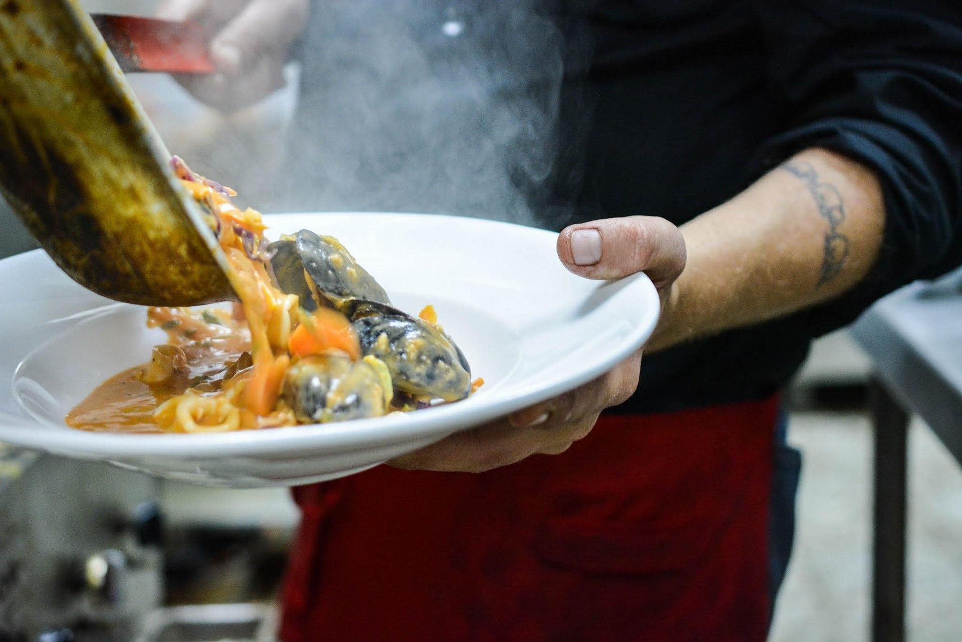 Chef plating food